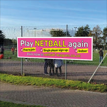 Load image into Gallery viewer, SALE - 10 x Netball Leagues 'Netball Again' Banner 8ft x 2ft
